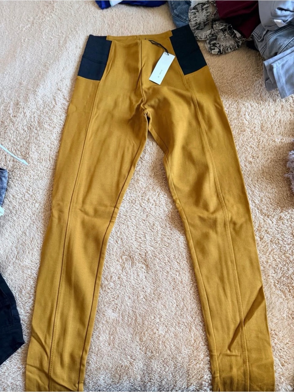 Women’s Mustard Stretch Performance Pants with Black Waist Panels